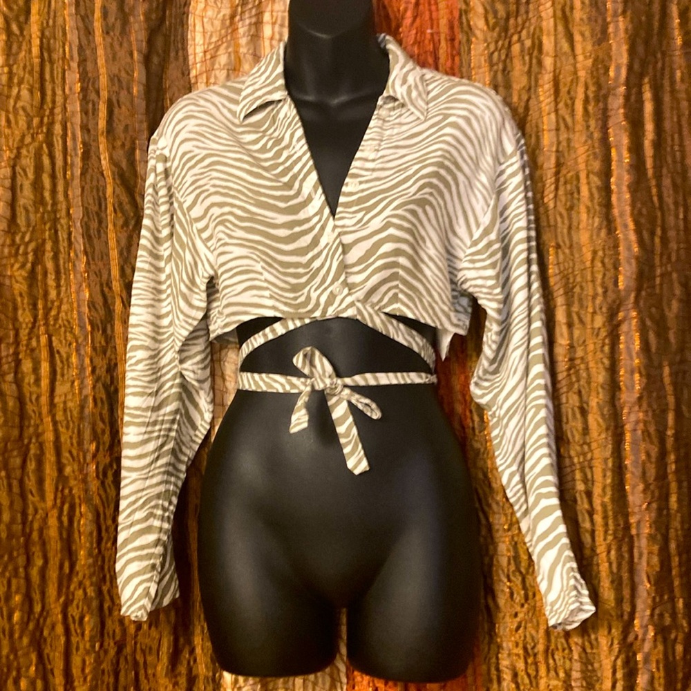 Motel Rocks zebra print crop top blouse with ties